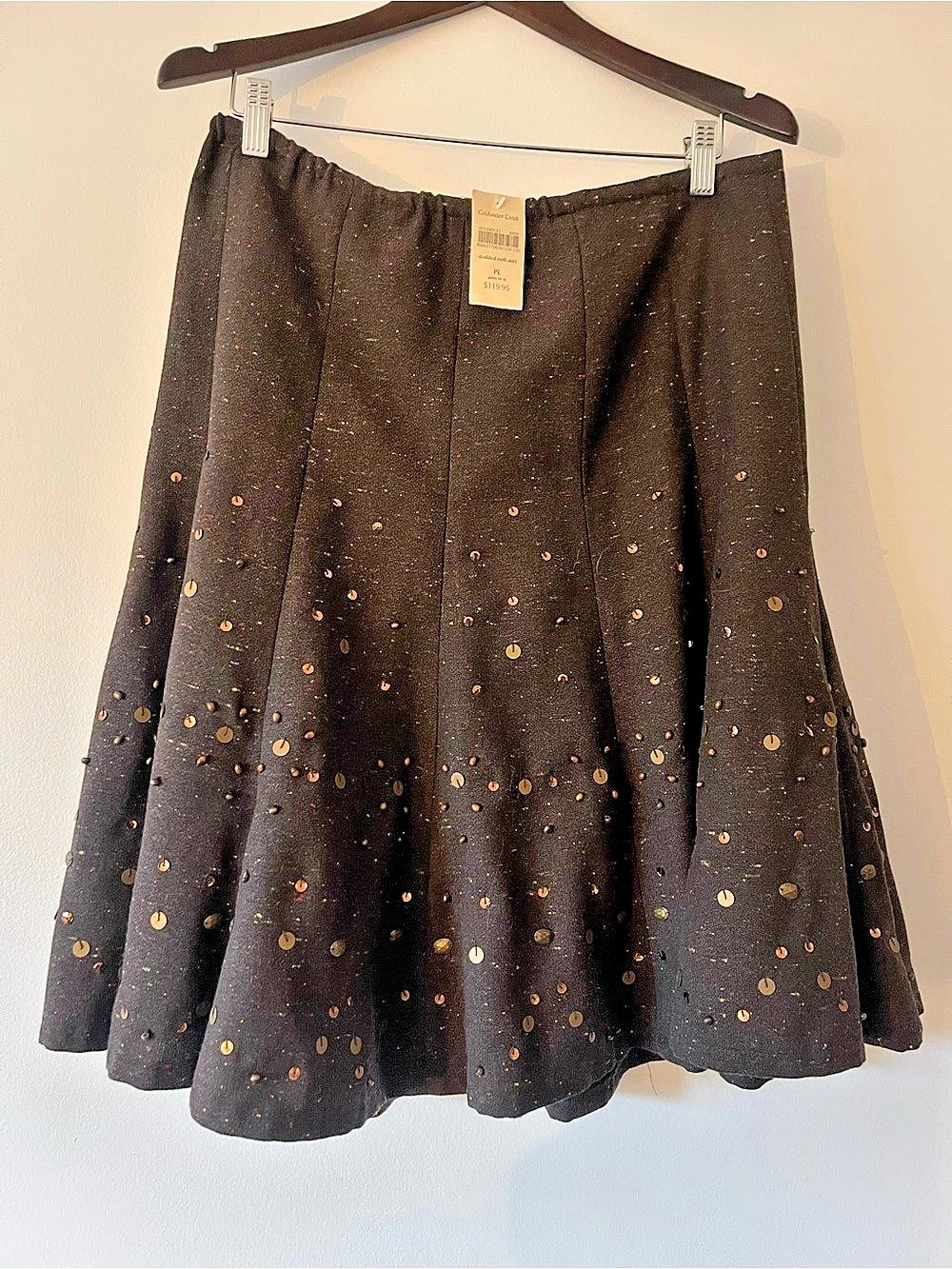 NWT Coldwater Creek Studded Twill Skirt Brown Sequin Embellished PL 14 16